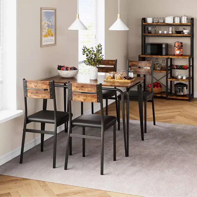 Ensemble de table à manger pour 4 personnes avec plateau rectangulaire en bois et chaises rembourrées, service de 5 pièces pour cuisine et salle à manger pour petits espaces, appartement