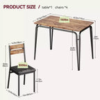 Ensemble de table à manger pour 4 personnes avec plateau rectangulaire en bois et chaises rembourrées, service de 5 pièces pour cuisine et salle à manger pour petits espaces, appartement