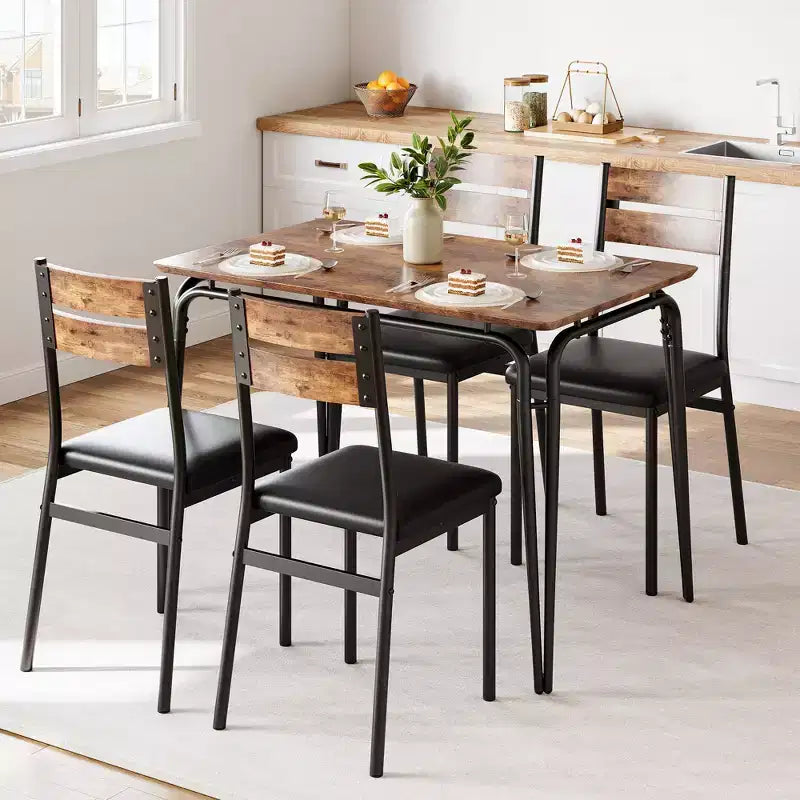 Ensemble de table à manger pour 4 personnes avec plateau rectangulaire en bois et chaises rembourrées, service de 5 pièces pour cuisine et salle à manger pour petits espaces, appartement