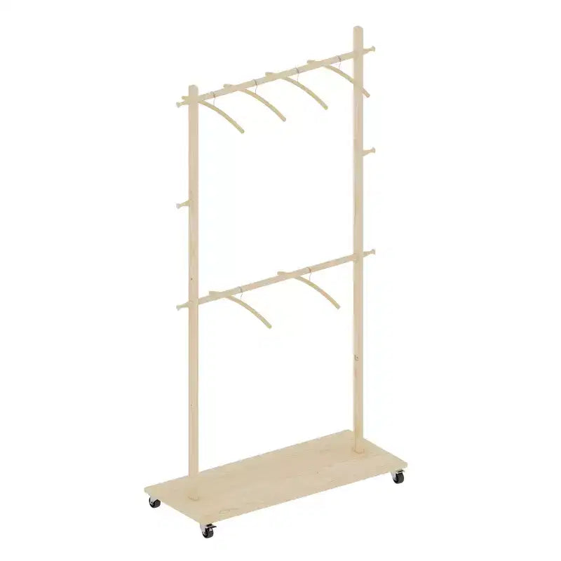 Portant à vêtements en bois, porte-vêtements autoportant à roulettes, armoire de rangement mobile, organisateur de rangement de vêtements pour chambre à coucher