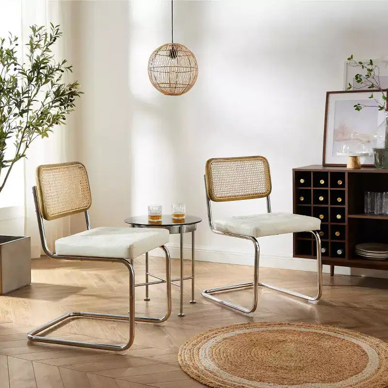 Lot de 2 chaises de salle à manger Art Leon en similicuir et cannage en rotin