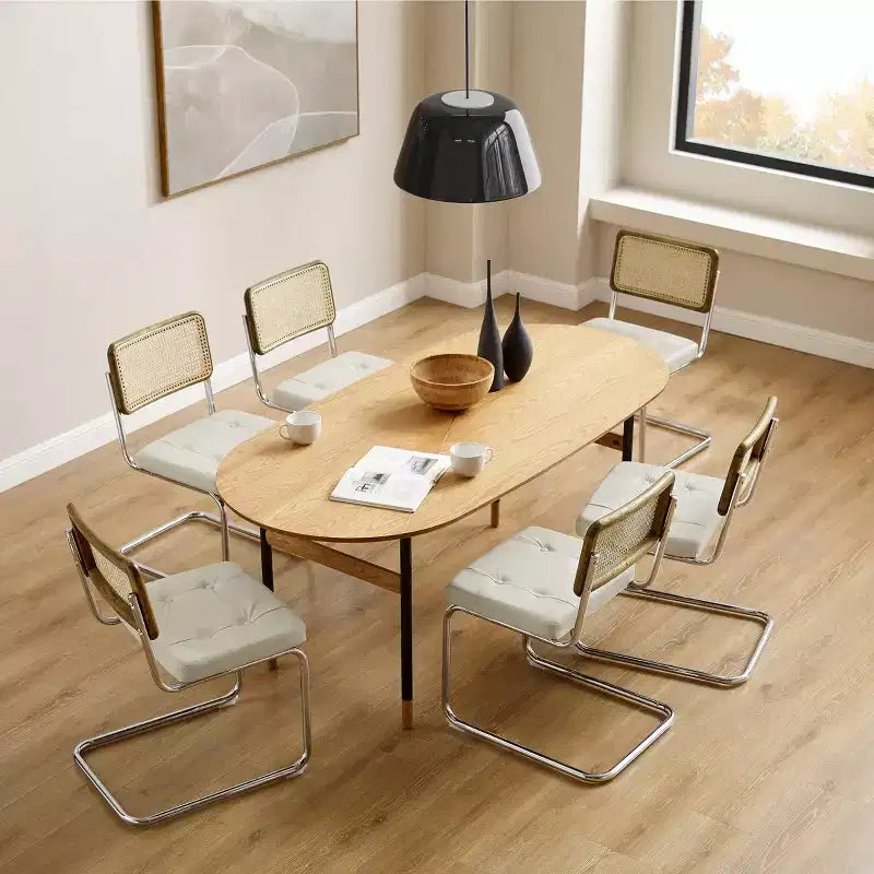 Lot de 2 chaises de salle à manger Art Leon en similicuir et cannage en rotin
