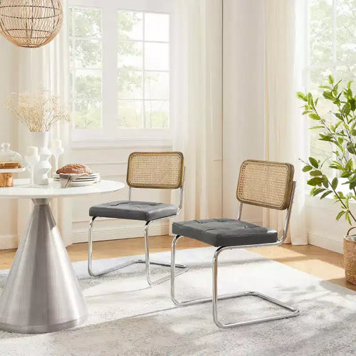 Lot de 2 chaises de salle à manger Art Leon en similicuir et cannage en rotin