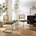 Lot de 2 chaises de salle à manger Art Leon en similicuir et cannage en rotin