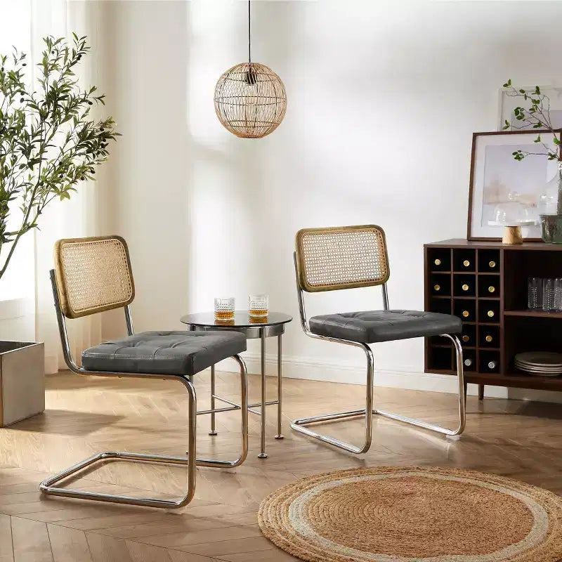 Lot de 2 chaises de salle à manger Art Leon en similicuir et cannage en rotin