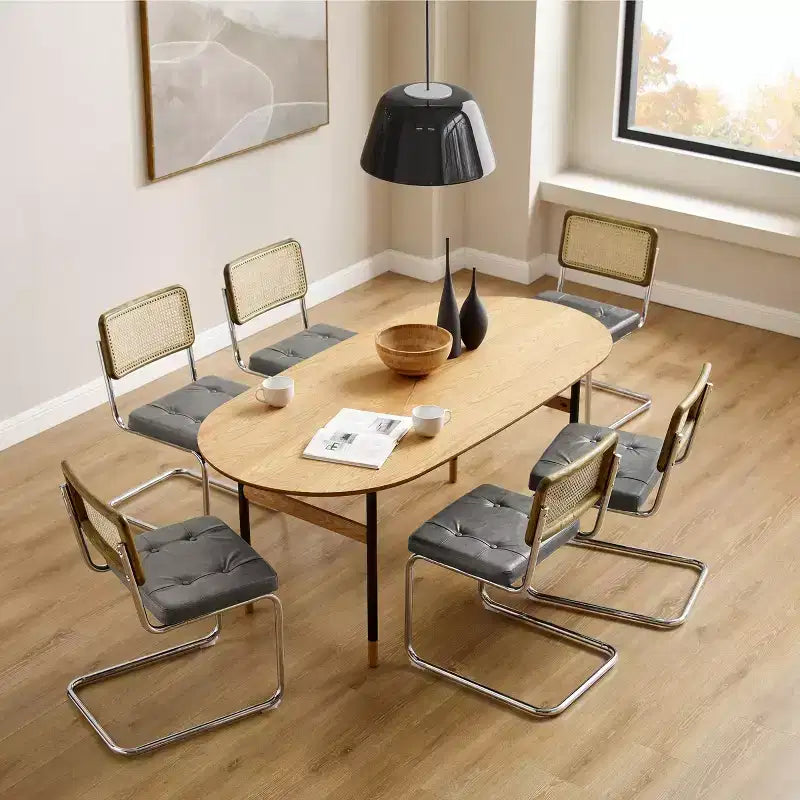 Lot de 2 chaises de salle à manger Art Leon en similicuir et cannage en rotin