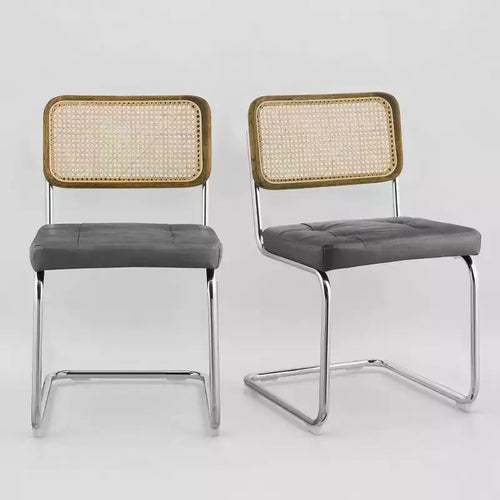 Art Leon Faux Leather Seat and Wicker Cane Back Dining Chairs, Set of 2