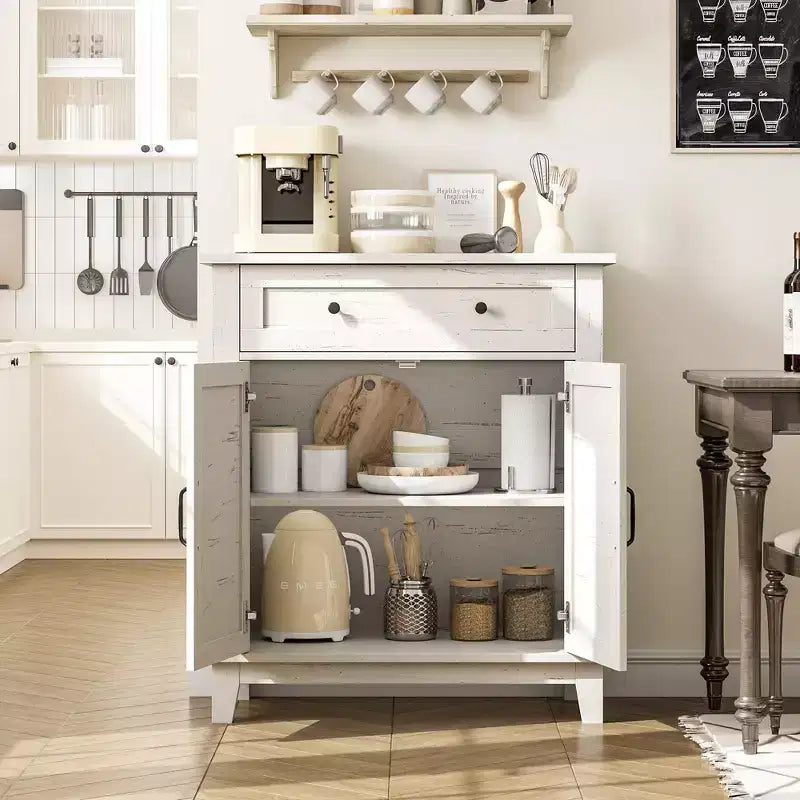Bahut de buffet moderne avec étagère réglable à 3 niveaux et 7 hauteurs, meuble de rangement de cuisine avec un grand tiroir pour la salle à manger, l'entrée