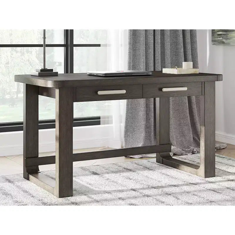 Bureau Signature Design by Ashley Breckington avec 2 tiroirs - Fini en bois brun foncé et découpe pour la gestion des câbles