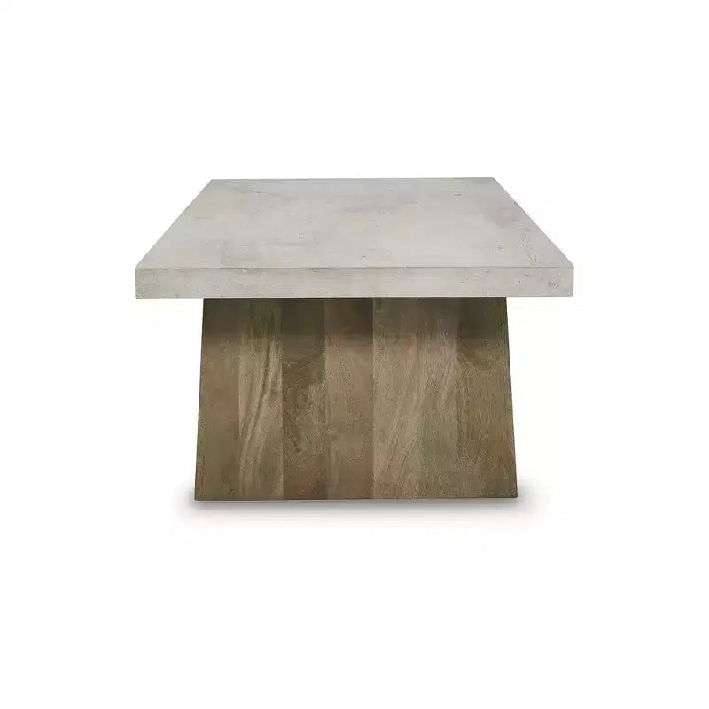 Signature Design by Ashley Table basse Brendalhouse – Bois clair avec plateau imitation ciment, roulettes, étagère de rangement inférieure