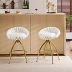Karl Home Lot de 2 tabourets de bar pivotants blancs avec revêtement en tissu bouclette et pieds en fer doré galvanisé