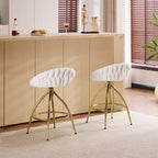Karl Home Lot de 2 tabourets de bar pivotants blancs avec revêtement en tissu bouclette et pieds en fer doré galvanisé