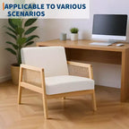 2 Fauteuils d'appoint modernes du milieu du siècle, Chaises confortables avec pieds en bois robustes, dossier en rotin et coussin épais en lin beige, pour chambre à coucher, balcon