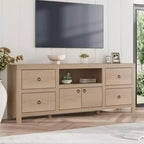 Meuble TV de style rustique avec 6 tiroirs et étagère pour barre de son pour téléviseurs jusqu'à 80 pouces