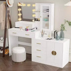 Coiffeuse de maquillage avec lumières, prise USB et de courant et armoire à tiroirs