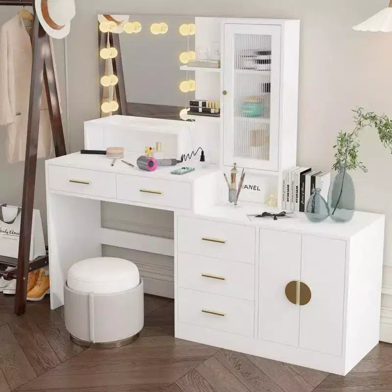 Coiffeuse de maquillage avec lumières, prise USB et de courant et armoire à tiroirs