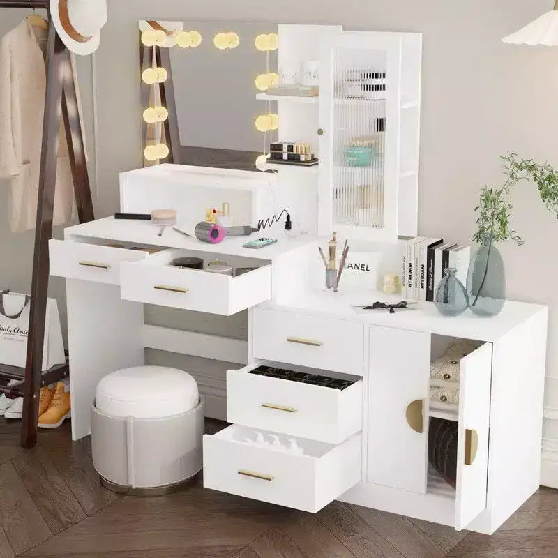 Coiffeuse de maquillage avec lumières, prise USB et de courant et armoire à tiroirs