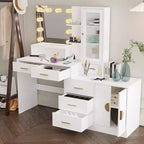 Coiffeuse de maquillage avec lumières, prise USB et de courant et armoire à tiroirs