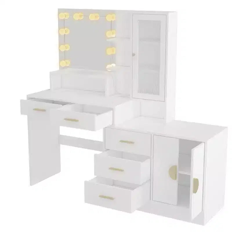 Coiffeuse de maquillage avec lumières, prise USB et de courant et armoire à tiroirs