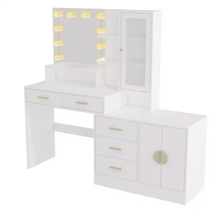 Coiffeuse de maquillage avec lumières, prise USB et de courant et armoire à tiroirs
