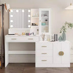 Coiffeuse de maquillage avec lumières, prise USB et de courant et armoire à tiroirs