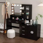 Coiffeuse de maquillage avec lumières, prise USB et de courant et armoire à tiroirs