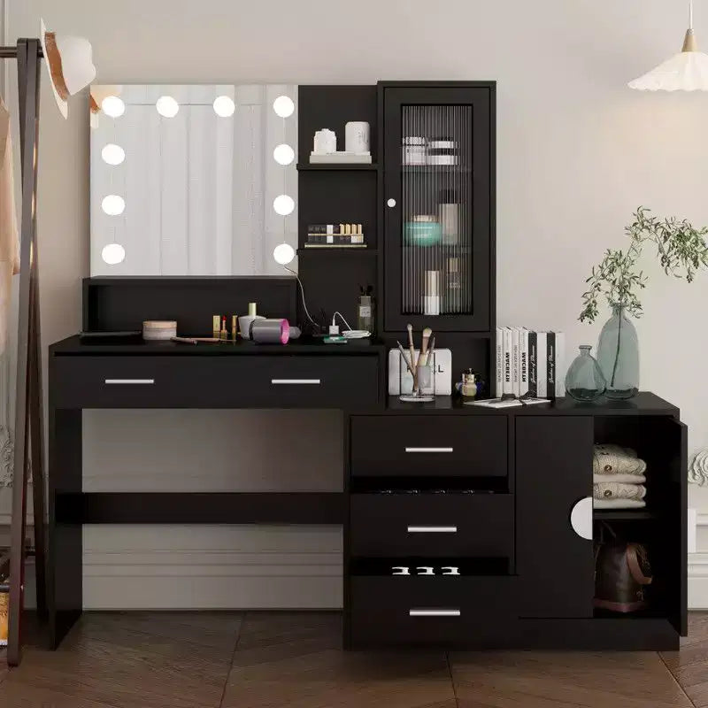 Coiffeuse de maquillage avec lumières, prise USB et de courant et armoire à tiroirs