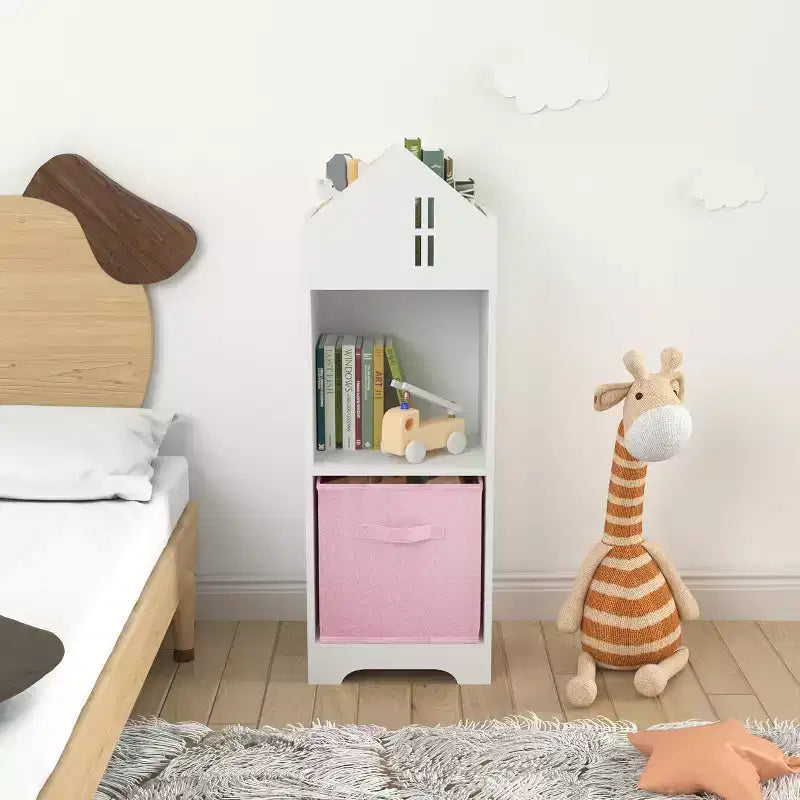 Étagère à livres pour enfants, bibliothèque pour tout-petits, meuble de rangement et de présentation à 2 niveaux, pour chambre de garçons et de filles, salle de jeux, maison, tiroirs en tissu pliables