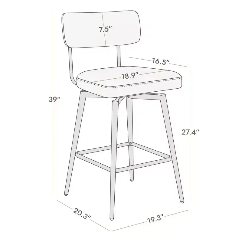 Chaises de bar pivotantes hauteur comptoir Spruce&Spring avec cadre en métal – Lot de 2
