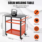 Table de soudure roulante portative Acekool 36x24 avec plateau en acier, panneau perforé, trous de 5/8 po, fentes à outils, étagère de rangement, capacité de 544 kg, orange
