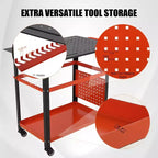 Table de soudure roulante portative Acekool 36x24 avec plateau en acier, panneau perforé, trous de 5/8 po, fentes à outils, étagère de rangement, capacité de 544 kg, orange
