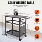 Table de soudure roulante portative Acekool 36x24 avec plateau en acier, panneau perforé, trous de 5/8 po, fentes à outils, étagère de rangement, capacité de 544 kg, orange