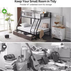 Lit superposé Karl Home, deux places au-dessus d'un lit double, avec 2 tiroirs de rangement, support à lattes métalliques robuste, sommier tapissier non requis
