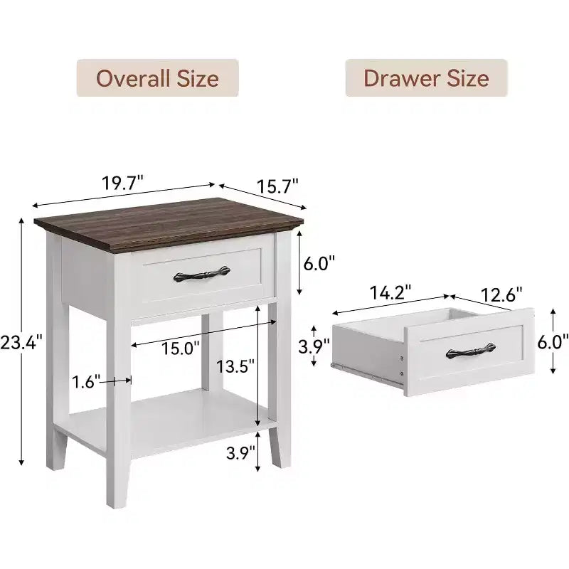 GustoWave Tables de chevet, Table d'appoint avec tiroir, Table d'appoint pour petits espaces, 2 étagères de rangement avec commode, Table de chevet