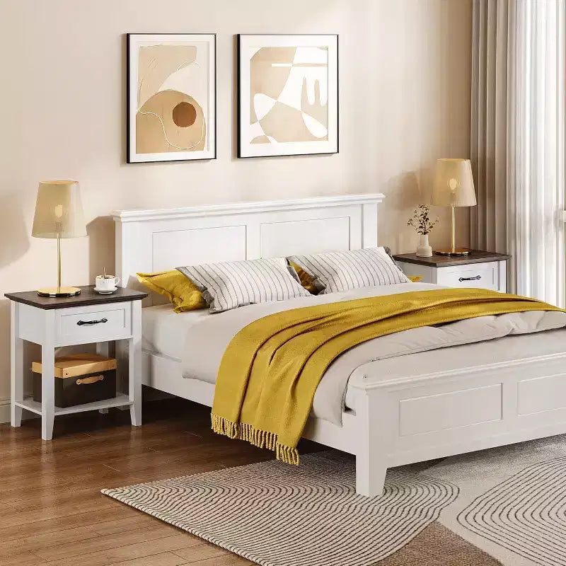 GustoWave Tables de chevet, Table d'appoint avec tiroir, Table d'appoint pour petits espaces, 2 étagères de rangement avec commode, Table de chevet