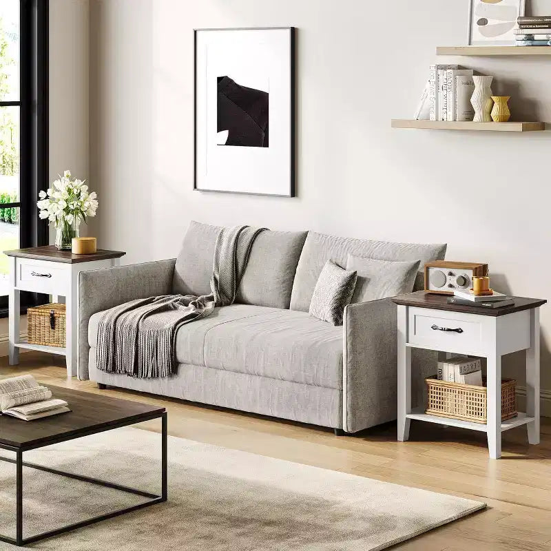 GustoWave Tables de chevet, Table d'appoint avec tiroir, Table d'appoint pour petits espaces, 2 étagères de rangement avec commode, Table de chevet