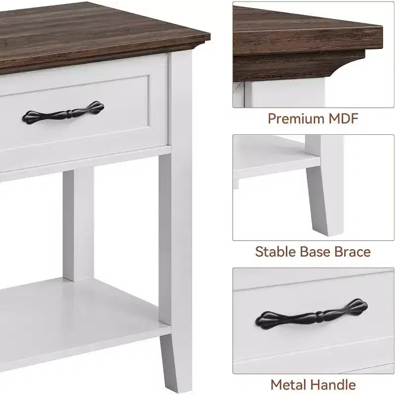 GustoWave Tables de chevet, Table d'appoint avec tiroir, Table d'appoint pour petits espaces, 2 étagères de rangement avec commode, Table de chevet