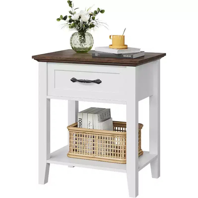 GustoWave Tables de chevet, Table d'appoint avec tiroir, Table d'appoint pour petits espaces, 2 étagères de rangement avec commode, Table de chevet