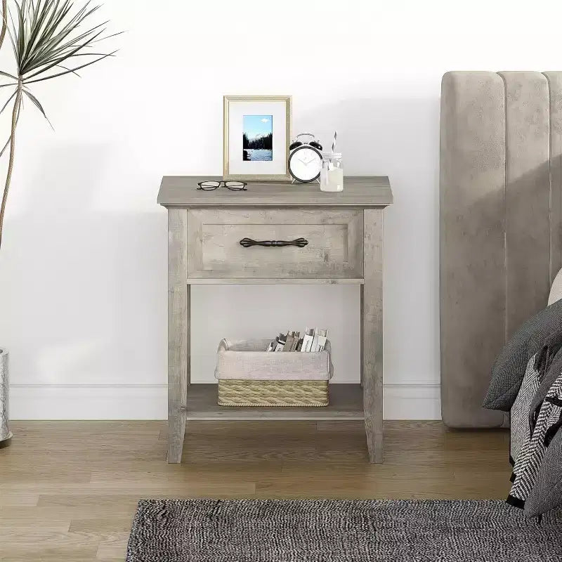 GustoWave Tables de chevet, Table d'appoint avec tiroir, Table d'appoint pour petits espaces, 2 étagères de rangement avec commode, Table de chevet