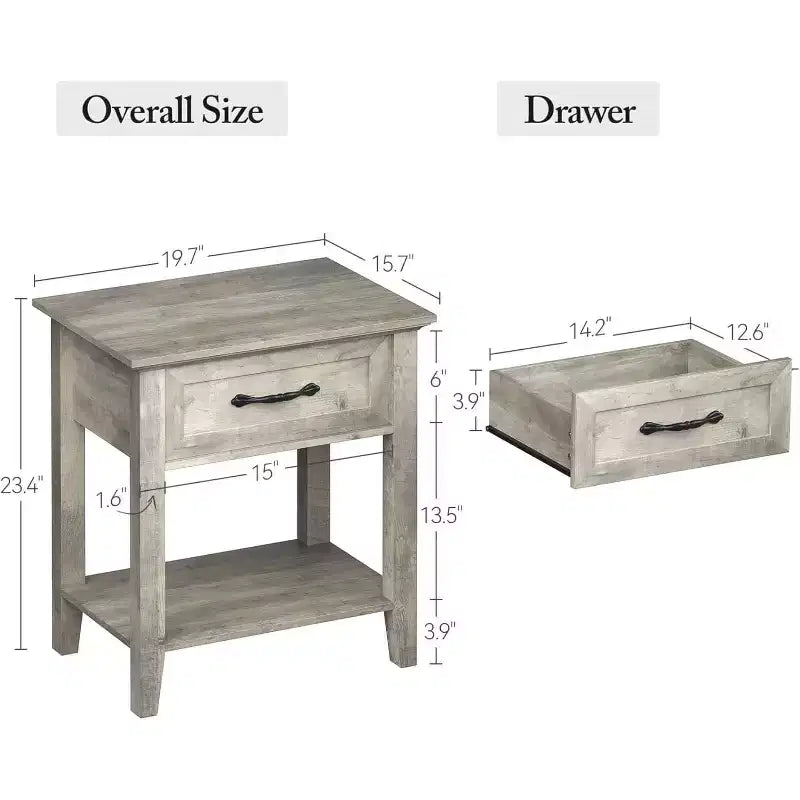 GustoWave Tables de chevet, Table d'appoint avec tiroir, Table d'appoint pour petits espaces, 2 étagères de rangement avec commode, Table de chevet