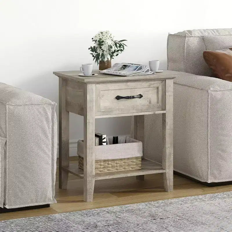 GustoWave Tables de chevet, Table d'appoint avec tiroir, Table d'appoint pour petits espaces, 2 étagères de rangement avec commode, Table de chevet