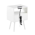 Table de chevet avec station de recharge, table d'appoint en rotin, table d'appoint de 40 cm en bois avec rangement et tiroir, ports USB pour salon