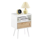 Table de chevet avec station de recharge, table d'appoint en rotin, table d'appoint de 40 cm en bois avec rangement et tiroir, ports USB pour salon