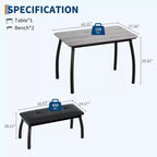 Ensemble table de salle à manger 4 places, table de cuisine à cadre métallique avec 2 bancs rembourrés, ensemble de 3 meubles de salle à manger pour appartement, studio, maison