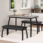 Ensemble table de salle à manger 4 places, table de cuisine à cadre métallique avec 2 bancs rembourrés, ensemble de 3 meubles de salle à manger pour appartement, studio, maison