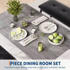 Ensemble table de salle à manger 4 places, table de cuisine à cadre métallique avec 2 bancs rembourrés, ensemble de 3 meubles de salle à manger pour appartement, studio, maison
