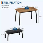 Ensemble table de salle à manger 4 places, table de cuisine à cadre métallique avec 2 bancs rembourrés, ensemble de 3 meubles de salle à manger pour appartement, studio, maison