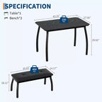 Ensemble table de salle à manger 4 places, table de cuisine à cadre métallique avec 2 bancs rembourrés, ensemble de 3 meubles de salle à manger pour appartement, studio, maison