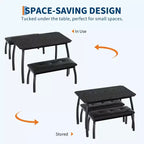 Ensemble table de salle à manger 4 places, table de cuisine à cadre métallique avec 2 bancs rembourrés, ensemble de 3 meubles de salle à manger pour appartement, studio, maison