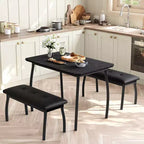 Ensemble table de salle à manger 4 places, table de cuisine à cadre métallique avec 2 bancs rembourrés, ensemble de 3 meubles de salle à manger pour appartement, studio, maison